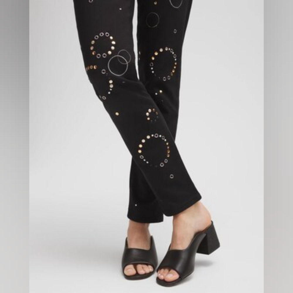 EUC Chico's So Slimming Girlfriend Grommet Detail Black Ankle Jeans ( 8T)